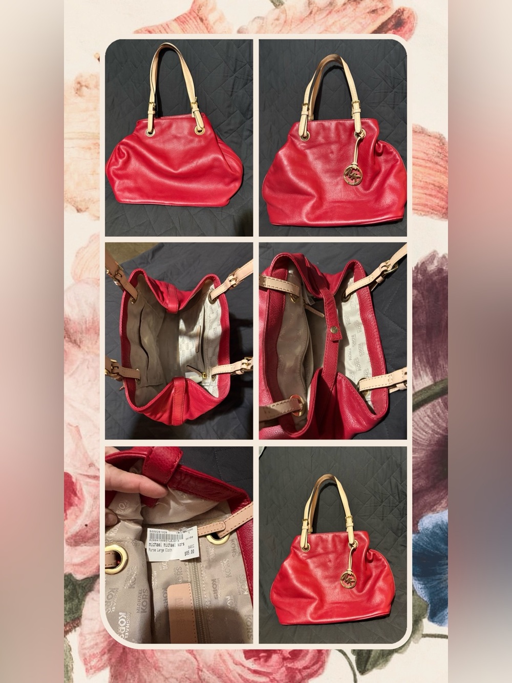 Michael Kors Red Leather Shoulder NEVER USED Flaws 👀@All Pics
